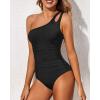 imageHolipick One Shoulder One Piece Swimsuit for Women Tummy Control Bathing Suits Modest Full Coverage Keyhole SwimwearBlack