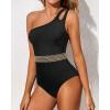 imageHolipick One Shoulder One Piece Swimsuit for Women Tummy Control Bathing Suits Modest Full Coverage Keyhole SwimwearBlack Gold