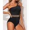 imageHolipick One Shoulder One Piece Swimsuit for Women Tummy Control Bathing Suits Modest Full Coverage Keyhole SwimwearBlack Gold