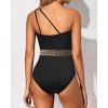 imageHolipick One Shoulder One Piece Swimsuit for Women Tummy Control Bathing Suits Modest Full Coverage Keyhole SwimwearBlack Gold