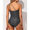 imageHolipick One Shoulder One Piece Swimsuit for Women Tummy Control Bathing Suits Modest Full Coverage Keyhole SwimwearBlack White Dot