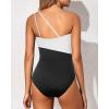 imageHolipick One Shoulder One Piece Swimsuit for Women Tummy Control Bathing Suits Modest Full Coverage Keyhole SwimwearBlack and White
