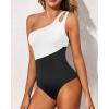 imageHolipick One Shoulder One Piece Swimsuit for Women Tummy Control Bathing Suits Modest Full Coverage Keyhole SwimwearBlack and White