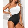 imageHolipick One Shoulder One Piece Swimsuit for Women Tummy Control Bathing Suits Modest Full Coverage Keyhole SwimwearBlack and White