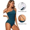 imageHolipick One Shoulder One Piece Swimsuit for Women Tummy Control Bathing Suits Modest Full Coverage Keyhole SwimwearBlue