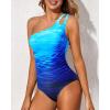 imageHolipick One Shoulder One Piece Swimsuit for Women Tummy Control Bathing Suits Modest Full Coverage Keyhole SwimwearBlue Gradient