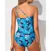 imageHolipick One Shoulder One Piece Swimsuit for Women Tummy Control Bathing Suits Modest Full Coverage Keyhole SwimwearBlue Leaves