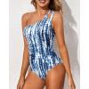 imageHolipick One Shoulder One Piece Swimsuit for Women Tummy Control Bathing Suits Modest Full Coverage Keyhole SwimwearBlue Tie Dye