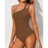 imageHolipick One Shoulder One Piece Swimsuit for Women Tummy Control Bathing Suits Modest Full Coverage Keyhole SwimwearBrown