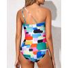 imageHolipick One Shoulder One Piece Swimsuit for Women Tummy Control Bathing Suits Modest Full Coverage Keyhole SwimwearColor Block
