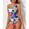 imageHolipick One Shoulder One Piece Swimsuit for Women Tummy Control Bathing Suits Modest Full Coverage Keyhole SwimwearColor Block