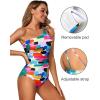 imageHolipick One Shoulder One Piece Swimsuit for Women Tummy Control Bathing Suits Modest Full Coverage Keyhole SwimwearColor Block