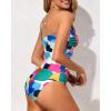imageHolipick One Shoulder One Piece Swimsuit for Women Tummy Control Bathing Suits Modest Full Coverage Keyhole SwimwearColor Block