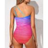 imageHolipick One Shoulder One Piece Swimsuit for Women Tummy Control Bathing Suits Modest Full Coverage Keyhole SwimwearColorful Gradient