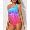 imageHolipick One Shoulder One Piece Swimsuit for Women Tummy Control Bathing Suits Modest Full Coverage Keyhole SwimwearColorful Gradient