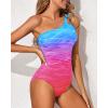 imageHolipick One Shoulder One Piece Swimsuit for Women Tummy Control Bathing Suits Modest Full Coverage Keyhole SwimwearColorful Gradient