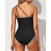 imageHolipick One Shoulder One Piece Swimsuit for Women Tummy Control Bathing Suits Modest Full Coverage Keyhole SwimwearContrast Colorblack and White