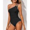 imageHolipick One Shoulder One Piece Swimsuit for Women Tummy Control Bathing Suits Modest Full Coverage Keyhole SwimwearContrast Colorblack and White