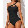 imageHolipick One Shoulder One Piece Swimsuit for Women Tummy Control Bathing Suits Modest Full Coverage Keyhole SwimwearCrossshoulder Black