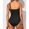 imageHolipick One Shoulder One Piece Swimsuit for Women Tummy Control Bathing Suits Modest Full Coverage Keyhole SwimwearCrossshoulder Black