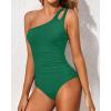 imageHolipick One Shoulder One Piece Swimsuit for Women Tummy Control Bathing Suits Modest Full Coverage Keyhole SwimwearDark Green