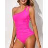 imageHolipick One Shoulder One Piece Swimsuit for Women Tummy Control Bathing Suits Modest Full Coverage Keyhole SwimwearHot Pink