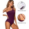 imageHolipick One Shoulder One Piece Swimsuit for Women Tummy Control Bathing Suits Modest Full Coverage Keyhole SwimwearMaroon