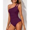 imageHolipick One Shoulder One Piece Swimsuit for Women Tummy Control Bathing Suits Modest Full Coverage Keyhole SwimwearMaroon
