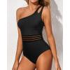 imageHolipick One Shoulder One Piece Swimsuit for Women Tummy Control Bathing Suits Modest Full Coverage Keyhole SwimwearMesh Black