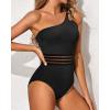 imageHolipick One Shoulder One Piece Swimsuit for Women Tummy Control Bathing Suits Modest Full Coverage Keyhole SwimwearMesh Black