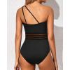 imageHolipick One Shoulder One Piece Swimsuit for Women Tummy Control Bathing Suits Modest Full Coverage Keyhole SwimwearMesh Black