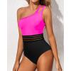 imageHolipick One Shoulder One Piece Swimsuit for Women Tummy Control Bathing Suits Modest Full Coverage Keyhole SwimwearMesh Pink