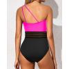 imageHolipick One Shoulder One Piece Swimsuit for Women Tummy Control Bathing Suits Modest Full Coverage Keyhole SwimwearMesh Pink