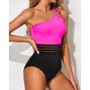 imageHolipick One Shoulder One Piece Swimsuit for Women Tummy Control Bathing Suits Modest Full Coverage Keyhole SwimwearMesh Pink