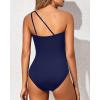imageHolipick One Shoulder One Piece Swimsuit for Women Tummy Control Bathing Suits Modest Full Coverage Keyhole SwimwearNavy Blue