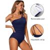 imageHolipick One Shoulder One Piece Swimsuit for Women Tummy Control Bathing Suits Modest Full Coverage Keyhole SwimwearNavy Blue