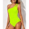imageHolipick One Shoulder One Piece Swimsuit for Women Tummy Control Bathing Suits Modest Full Coverage Keyhole SwimwearNeon Green