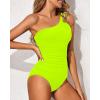 imageHolipick One Shoulder One Piece Swimsuit for Women Tummy Control Bathing Suits Modest Full Coverage Keyhole SwimwearNeon Green