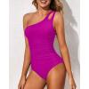 imageHolipick One Shoulder One Piece Swimsuit for Women Tummy Control Bathing Suits Modest Full Coverage Keyhole SwimwearPink