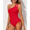 imageHolipick One Shoulder One Piece Swimsuit for Women Tummy Control Bathing Suits Modest Full Coverage Keyhole SwimwearRed