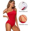 imageHolipick One Shoulder One Piece Swimsuit for Women Tummy Control Bathing Suits Modest Full Coverage Keyhole SwimwearRed