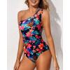 imageHolipick One Shoulder One Piece Swimsuit for Women Tummy Control Bathing Suits Modest Full Coverage Keyhole SwimwearRed Floral