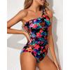 imageHolipick One Shoulder One Piece Swimsuit for Women Tummy Control Bathing Suits Modest Full Coverage Keyhole SwimwearRed Floral