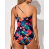 imageHolipick One Shoulder One Piece Swimsuit for Women Tummy Control Bathing Suits Modest Full Coverage Keyhole SwimwearRed Floral