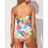 imageHolipick One Shoulder One Piece Swimsuit for Women Tummy Control Bathing Suits Modest Full Coverage Keyhole SwimwearTropical Floral