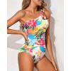 imageHolipick One Shoulder One Piece Swimsuit for Women Tummy Control Bathing Suits Modest Full Coverage Keyhole SwimwearTropical Floral