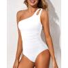 imageHolipick One Shoulder One Piece Swimsuit for Women Tummy Control Bathing Suits Modest Full Coverage Keyhole SwimwearWhite