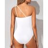 imageHolipick One Shoulder One Piece Swimsuit for Women Tummy Control Bathing Suits Modest Full Coverage Keyhole SwimwearWhite