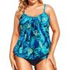 imageHolipick Plus Size Tankini Swimsuit for Women Tummy Control Two Piece Bathing Suit TankiniBlue Leaf
