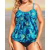 imageHolipick Plus Size Tankini Swimsuit for Women Tummy Control Two Piece Bathing Suit TankiniBlue Leaf